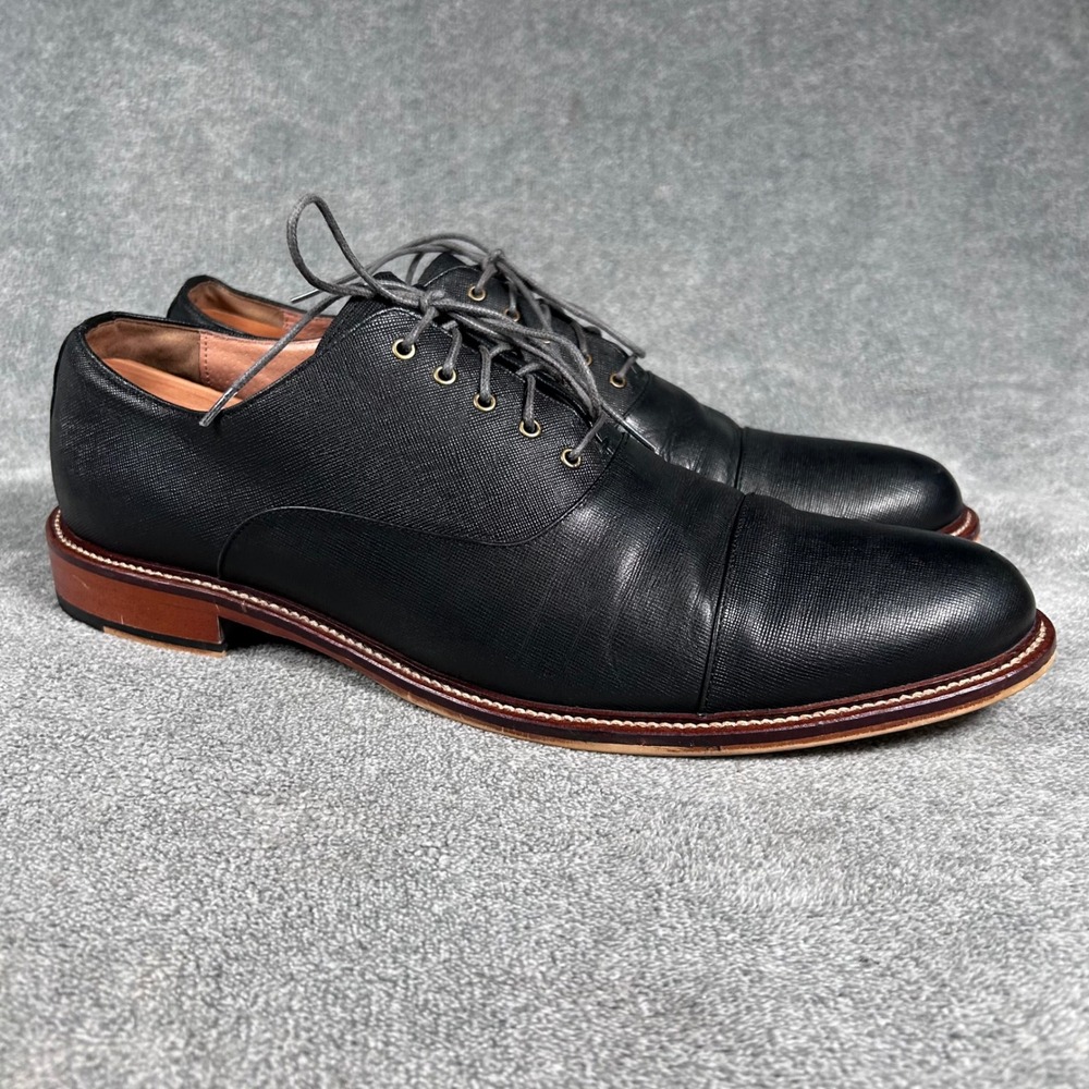 Aston Grey Collection Bandino Oxford Cap Toe Black Leather Dress Shoes Mens 13